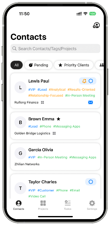BreezeCRM app contacts screen
